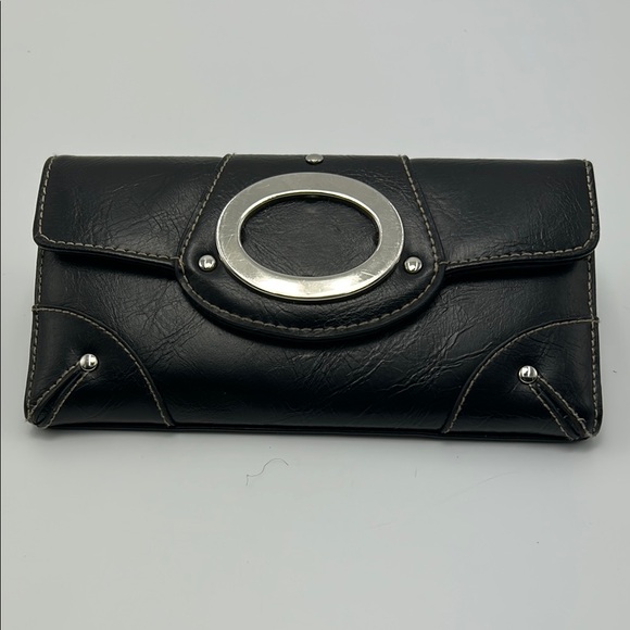 Stanley Handbags - Women's Trifold Wallet Clutch Black with Silver & Stitch Details Casual